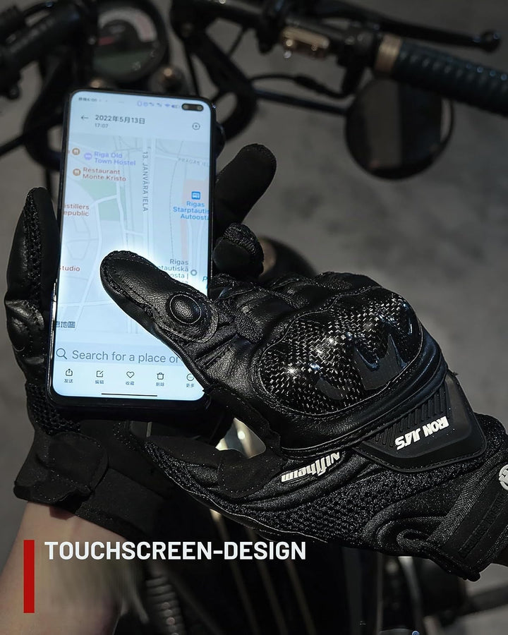 Motorradhandschuhe Atmungsaktive Motorradhandschuhe Leder Vollfinger Knöchelschutzpolster Touchscree