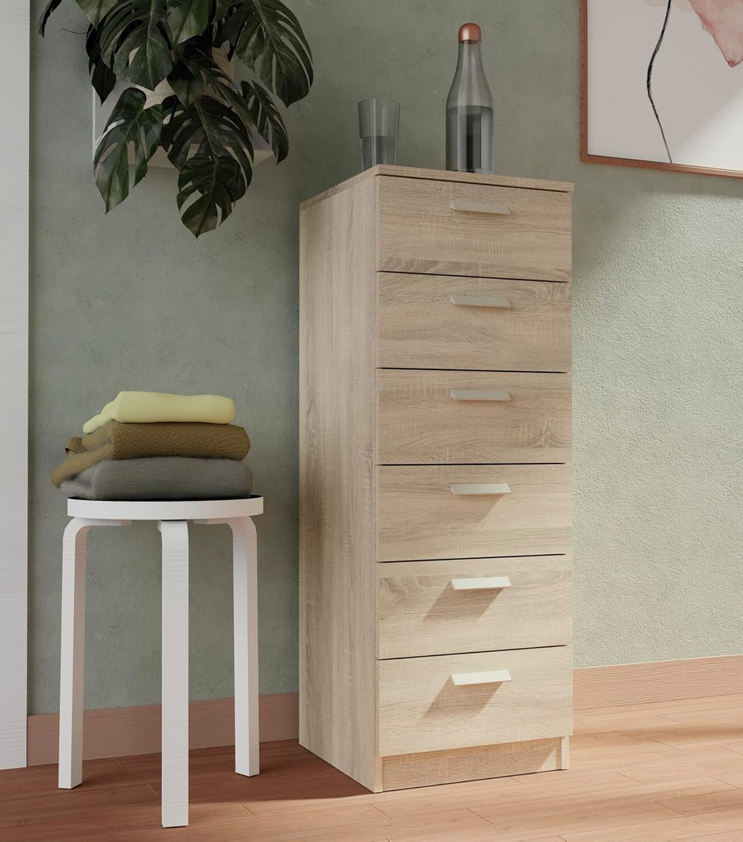Muebles Pitarch | Hochkommode 6 Schubladen mit Metallführungen, Schlafzimmerkommode, Cambrian Eiche,