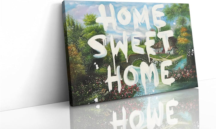 Kunstmoneten Street Art | 100% HANDGEMALT | Banksy Bilder Leinwand | Gemälde 'Home Sweet Home 90x60c
