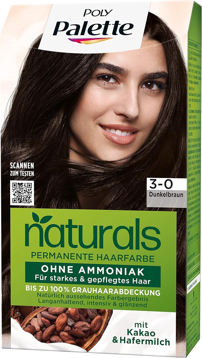 Palette Naturals Permanente Haarfarbe 3-0 Dunkelbraun (3 x 115 ml), pflegende Haarfarbe ohne Ammonia