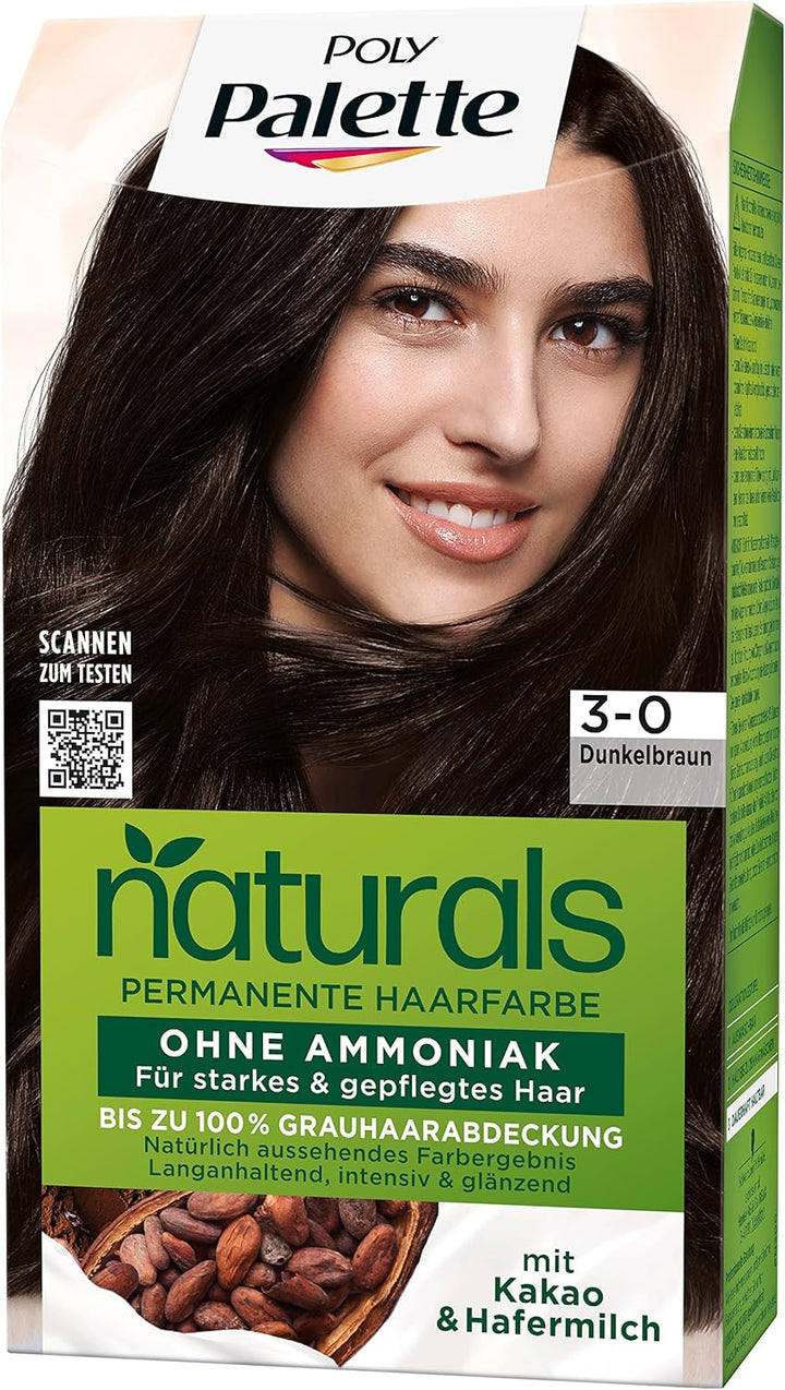 Palette Naturals Permanente Haarfarbe 3-0 Dunkelbraun (3 x 115 ml), pflegende Haarfarbe ohne Ammonia