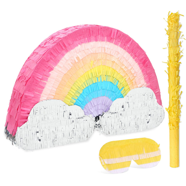 Regenbogen-Pinatas-Set mit Augenbinde und Fledermaus (41,5 x 21,6 x 8,9 cm), Regenbogen-Pinatas für