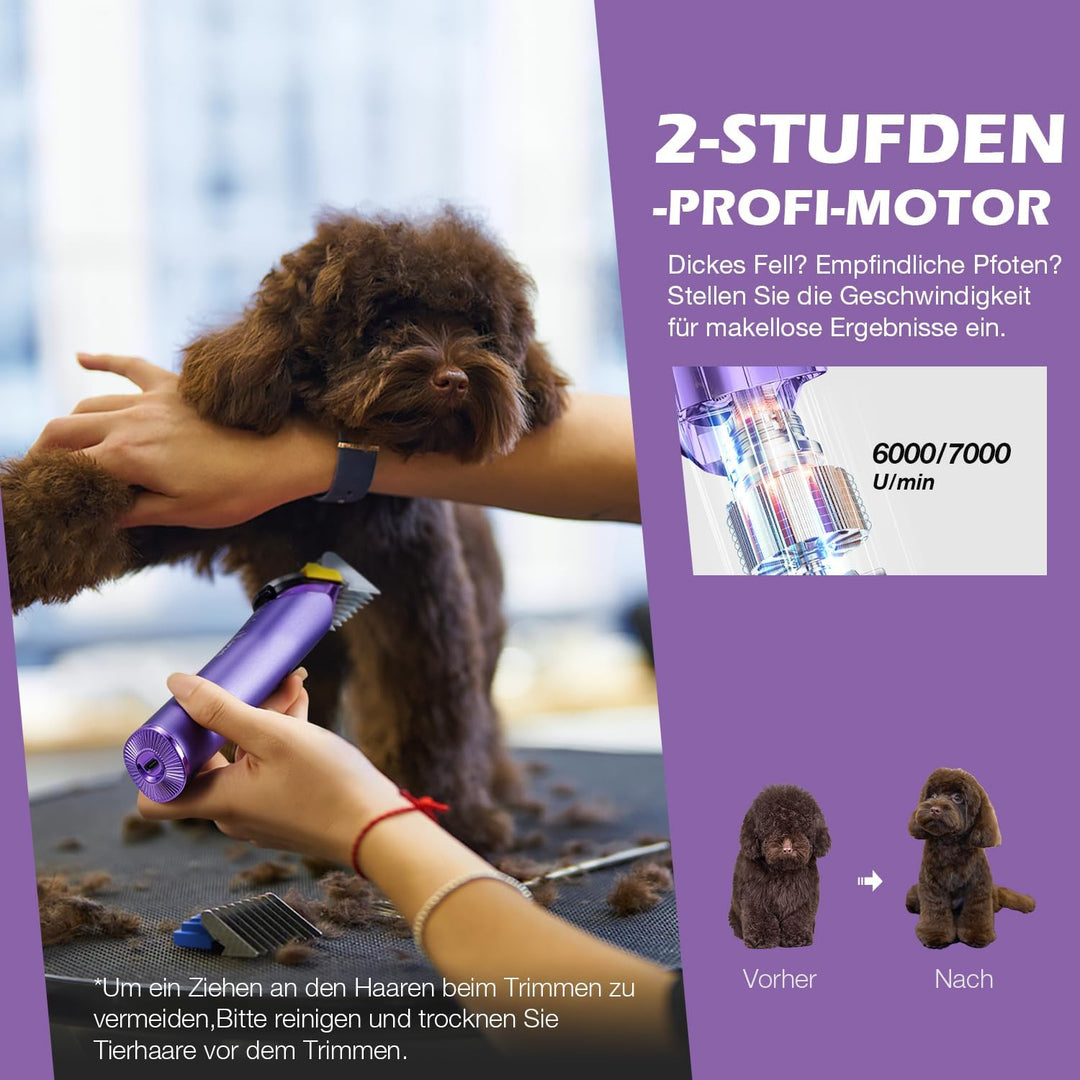 Hundeschermaschine Profi mit Ersatzklinge,5-in-1 Abnehmbare Klinge Schermaschine Hund mit 2 Geschwin