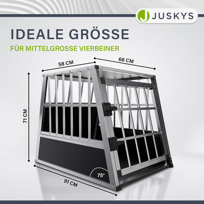 Juskys Alu Hundetransportbox L - 91x65x69 cm - Auto Hundebox robust & pflegeleicht - Gittertür versc
