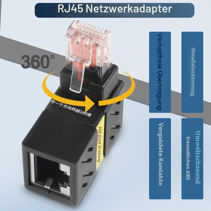HATMINI 360-Grad-Ethernet-Adapter, Gigabit-90-Grad-Winkel, Netzwerk-LAN-CAT5-CAT6-Verlängerungsadapt