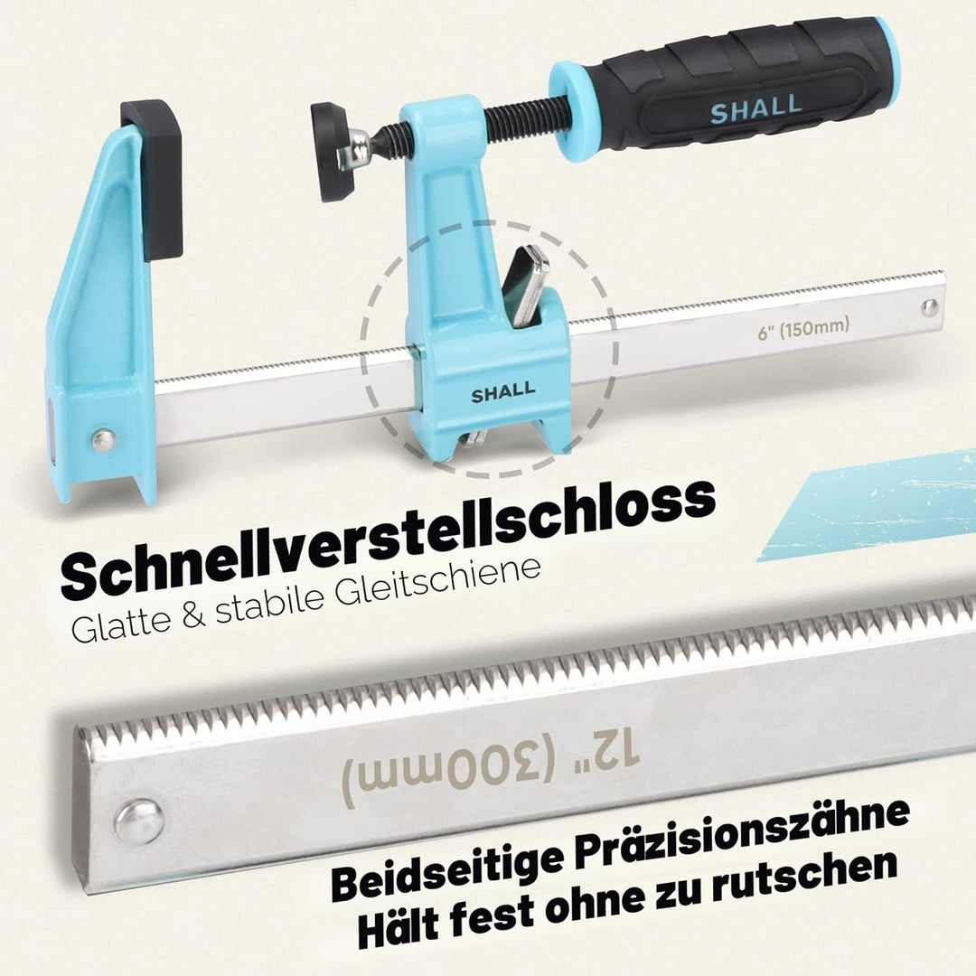 SHALL Schraubzwingen Set 4 Stück,Spannweite 150/300mm, Spannkraft 272kg（660 Pfund）, Aus Edelstahl，Pr
