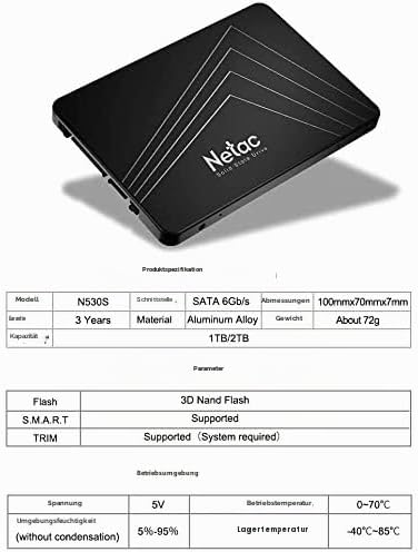 Netac Internes Solid State Laufwerk SSD 1TB, SSD Festplatte Intern Sata 3.0 2,5 Zoll für Laptop, PC,