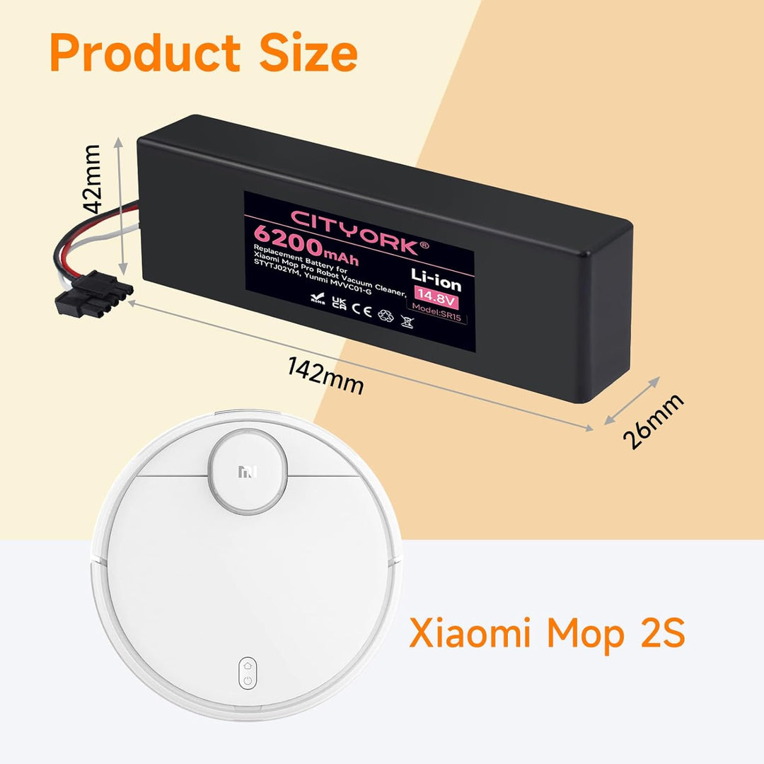 CITYORK 6200mAh 14,4V Li-Ion Akku für Xiaomi Mop 2S / Mop Pro/Mop P, Ersatzakku kompatibel mit Xiaom