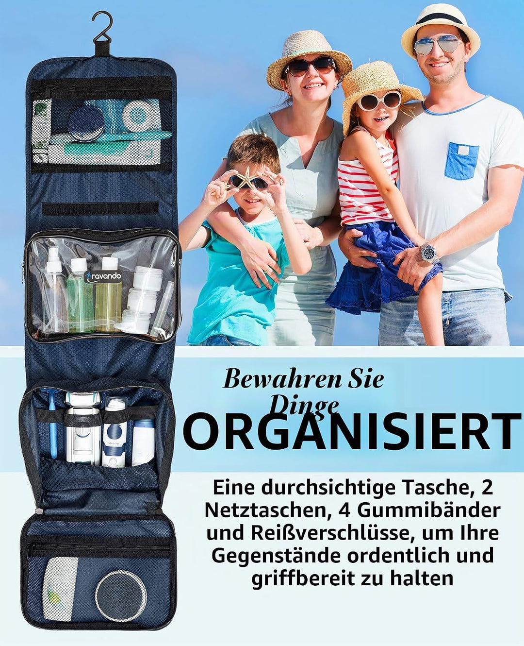 TRAVANDO Kulturbeutel Männer zum Aufhängen Kulturtasche Transparent Waschtasche Durchsichtig Waschbe
