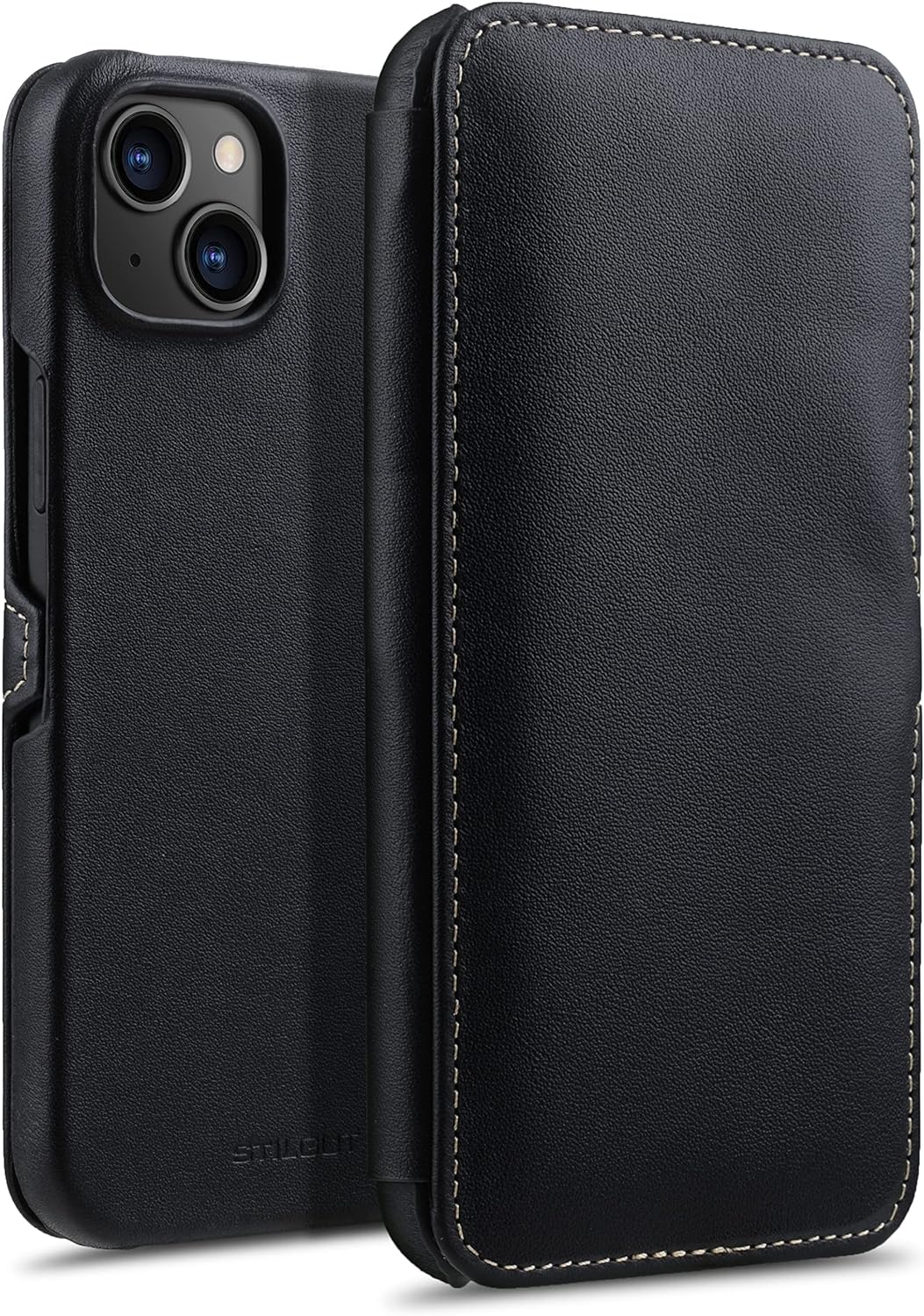 STILGUT Book Case kompatibel mit iPhone 14 Plus (6.7") Hülle aus Leder mit Clip-Verschluss, Klapphül