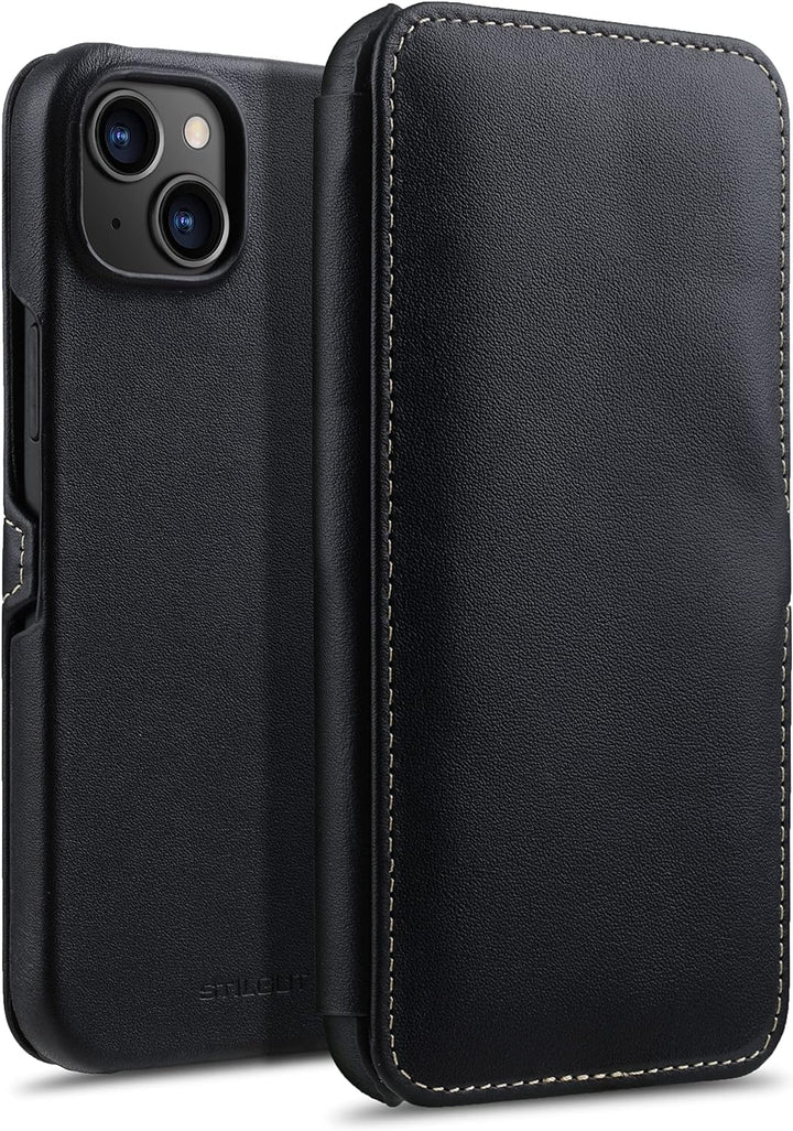 STILGUT Book Case kompatibel mit iPhone 14 Plus (6.7") Hülle aus Leder mit Clip-Verschluss, Klapphül