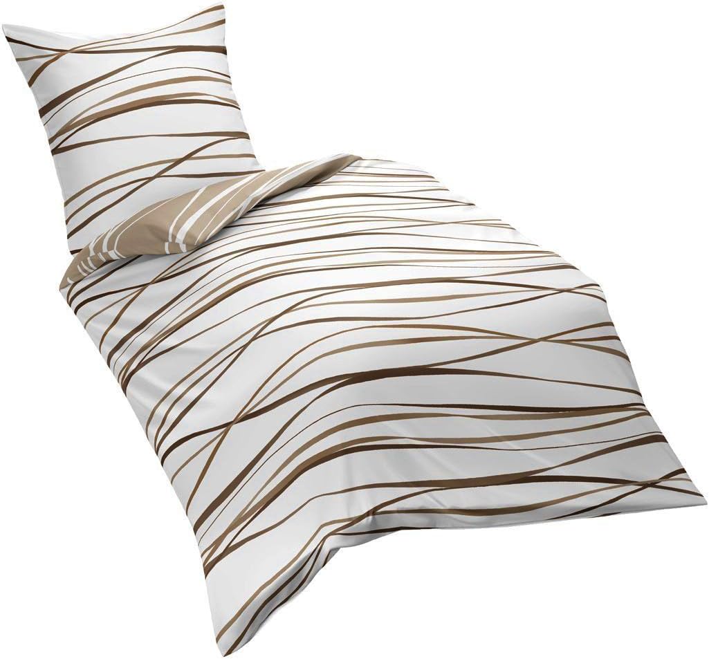 Kaeppel Mako Satin Bettwäsche Essential Motion Grösse 135x200+80x80 cm Farbe Natur 135 x 200 cm Natu