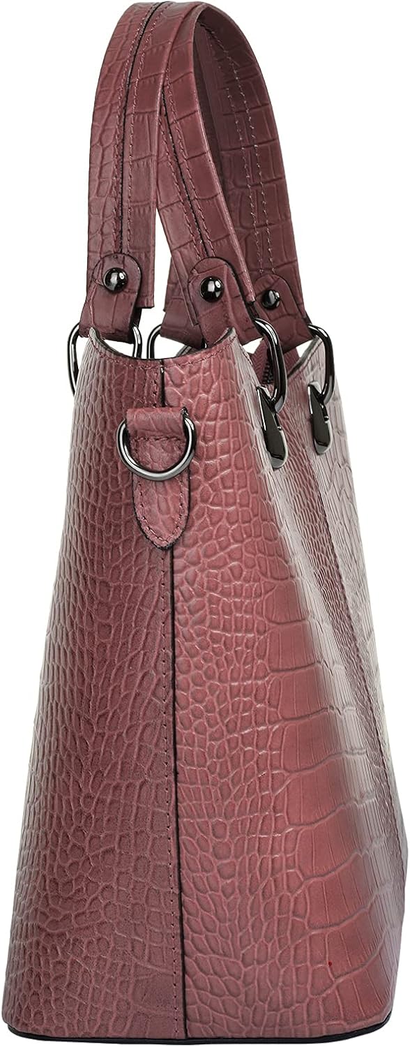 Handtasche Echt Leder Damen Made in Italy, Smartphonefach, Damenhandtasche im Kroko-Design, Umhänget