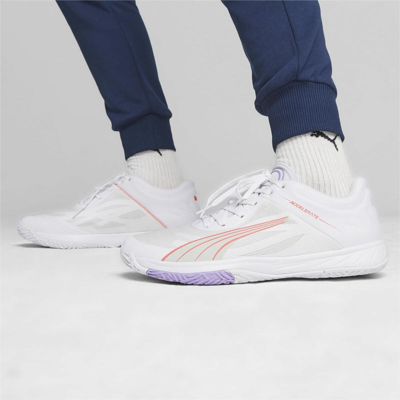 PUMA Unisex Beschleunigt Turbo W+ Hallenturnschuh 38.5 EU Puma White Fire Orchid Vivid Violet Sedate