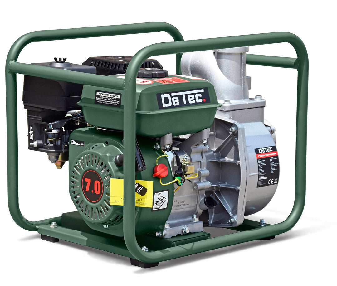 DeTec 3" Benzin Wasserpumpe Gartenpumpe (60.000 L/h, 28 Meter Förderhöhe, 3 Zoll Anschluss, 7 Meter