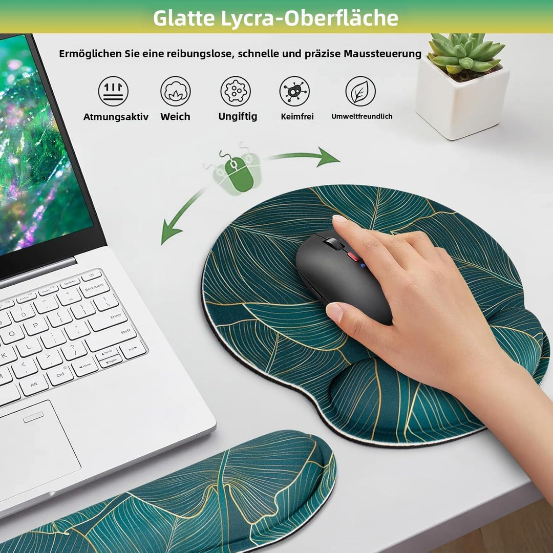 Mousepad Set 4 in 1 Mauspad mit Gelkissen Handgelenkauflage Tastatur Untersetzer Gross Mousepad Ergo