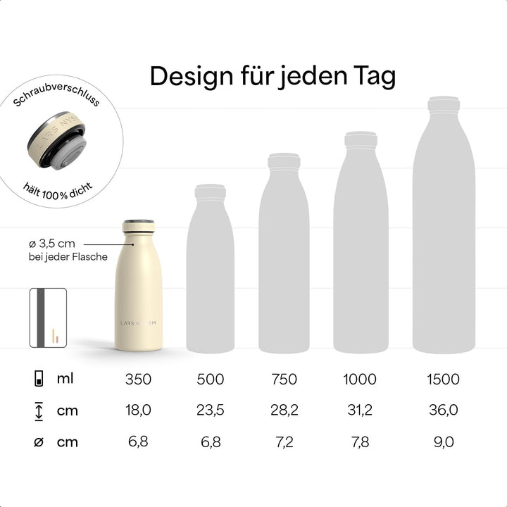 LARS NYSØM Edelstahl Trinkflasche 350ml, 500ml, 750ml, 1L, 1 5 liter | Thermosflasche Kohlensäure ge
