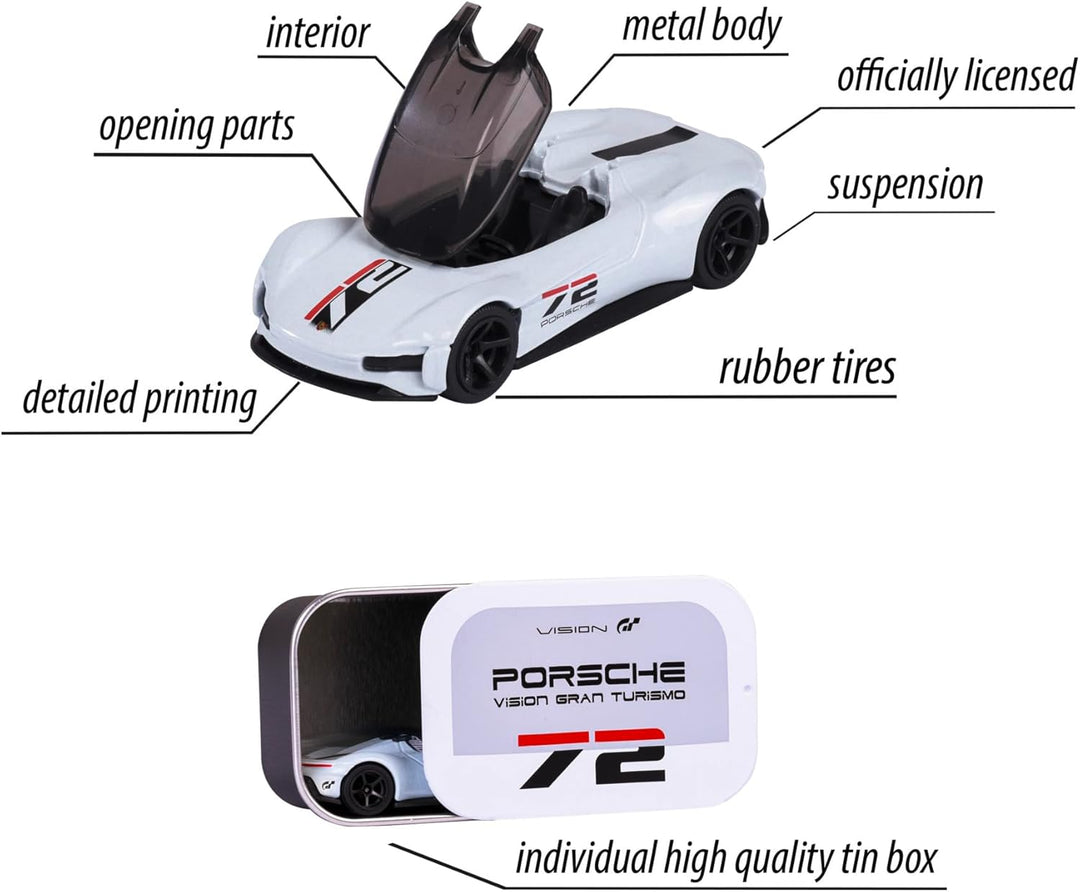 Majorette - Porsche Motorsport Deluxe Vision GT in weiss - Modellauto (7,5 cm) aus der Porsche Delux