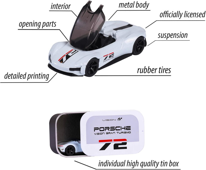 Majorette - Porsche Motorsport Deluxe Vision GT in weiss - Modellauto (7,5 cm) aus der Porsche Delux