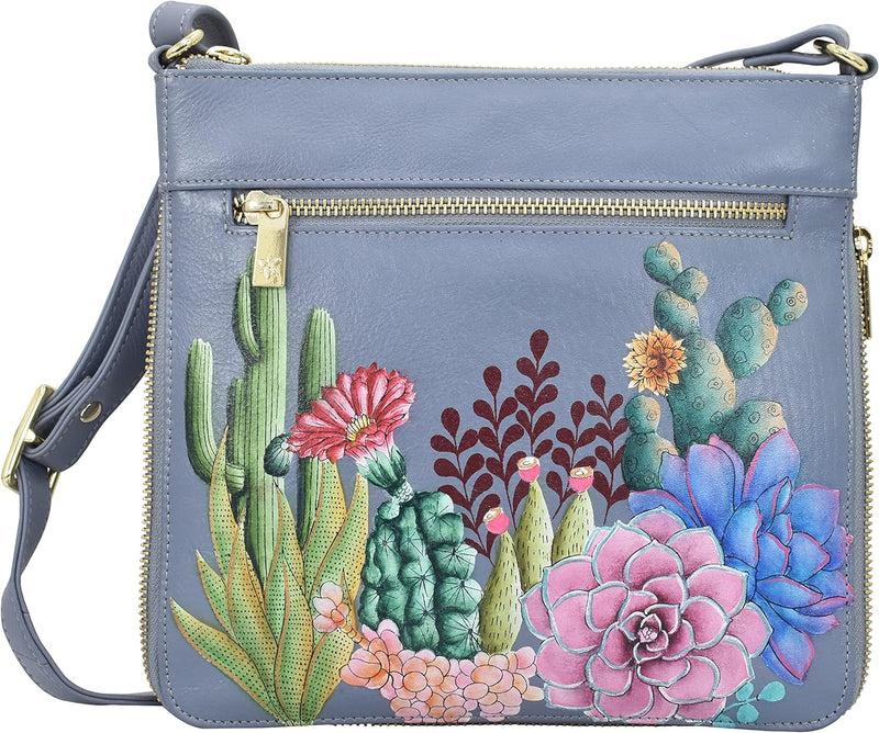 Anuschka Damen Medium Crossbody Octr Erweiterbare Umhängetasche, echtes Leder Desert Garden, Desert