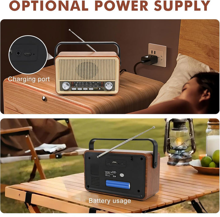 Retro Radio mit Bluetooth, Kofferradio Batteriebetrieben oder mit Stromkabel, Nostalgie Küchenradio