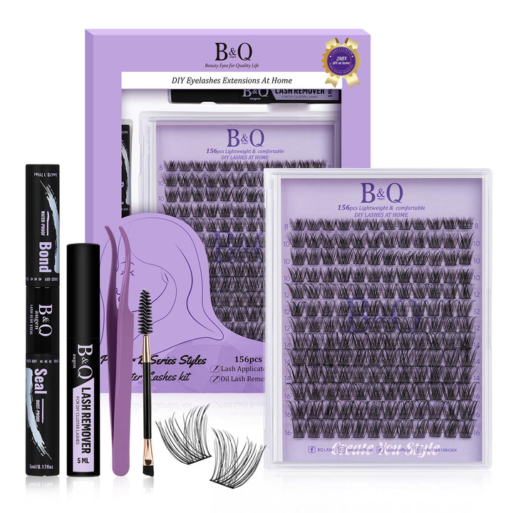 B&Q Lashes Extension Set 156 PCS Lash Extension Set 8-16MIX Wimpern Extensions Mit Mascara Pinsel Kl
