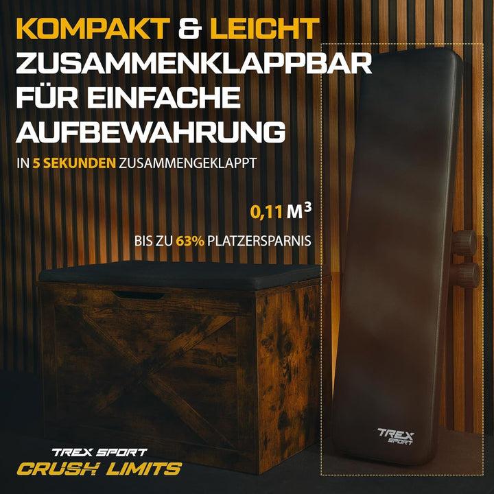 TREX SPORT TX-100B Flachbank | Hantelbank klappbar | Trainingsbank perfekt für Bankdrücken