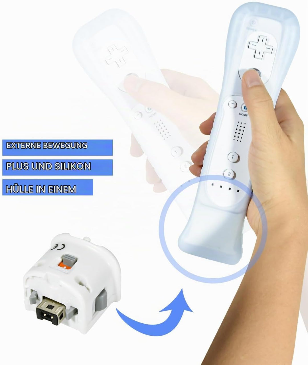 TechKen 2 Pack Motion Plus Adapter mit Silicon Case Sensor für Wii Remote Controller 2 Montion Plus+