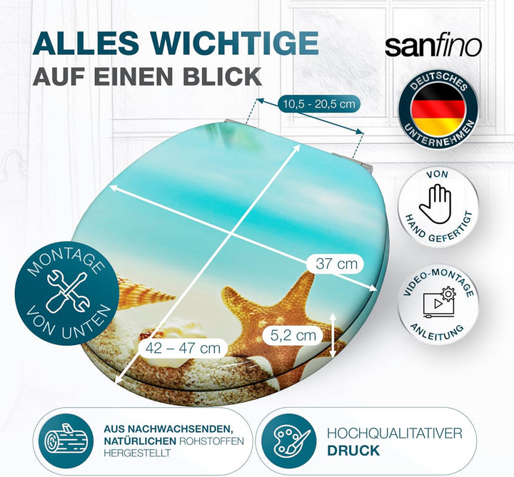 SANFINO® Premium WC Sitz mit Absenkautomatik – hochwertige Toilettendeckel aus Holz, viele bunte Mot