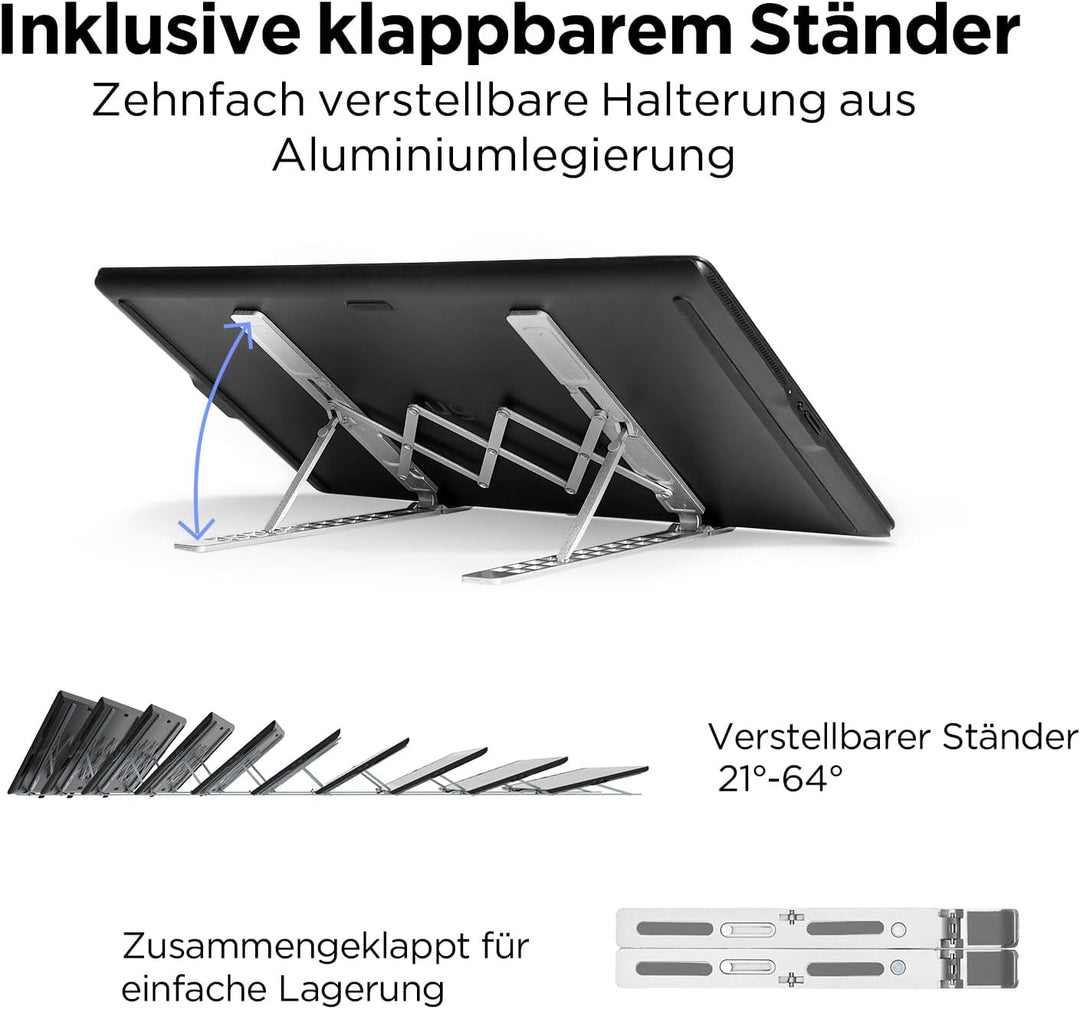 ugee Grafiktablett mit Display, UE16 FHD IPS 15.4 Zoll Grafiktabletts mit 143% sRGB Bildschirm, 16K