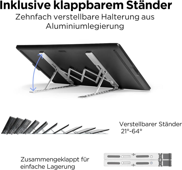 ugee Grafiktablett mit Display, UE16 FHD IPS 15.4 Zoll Grafiktabletts mit 143% sRGB Bildschirm, 16K