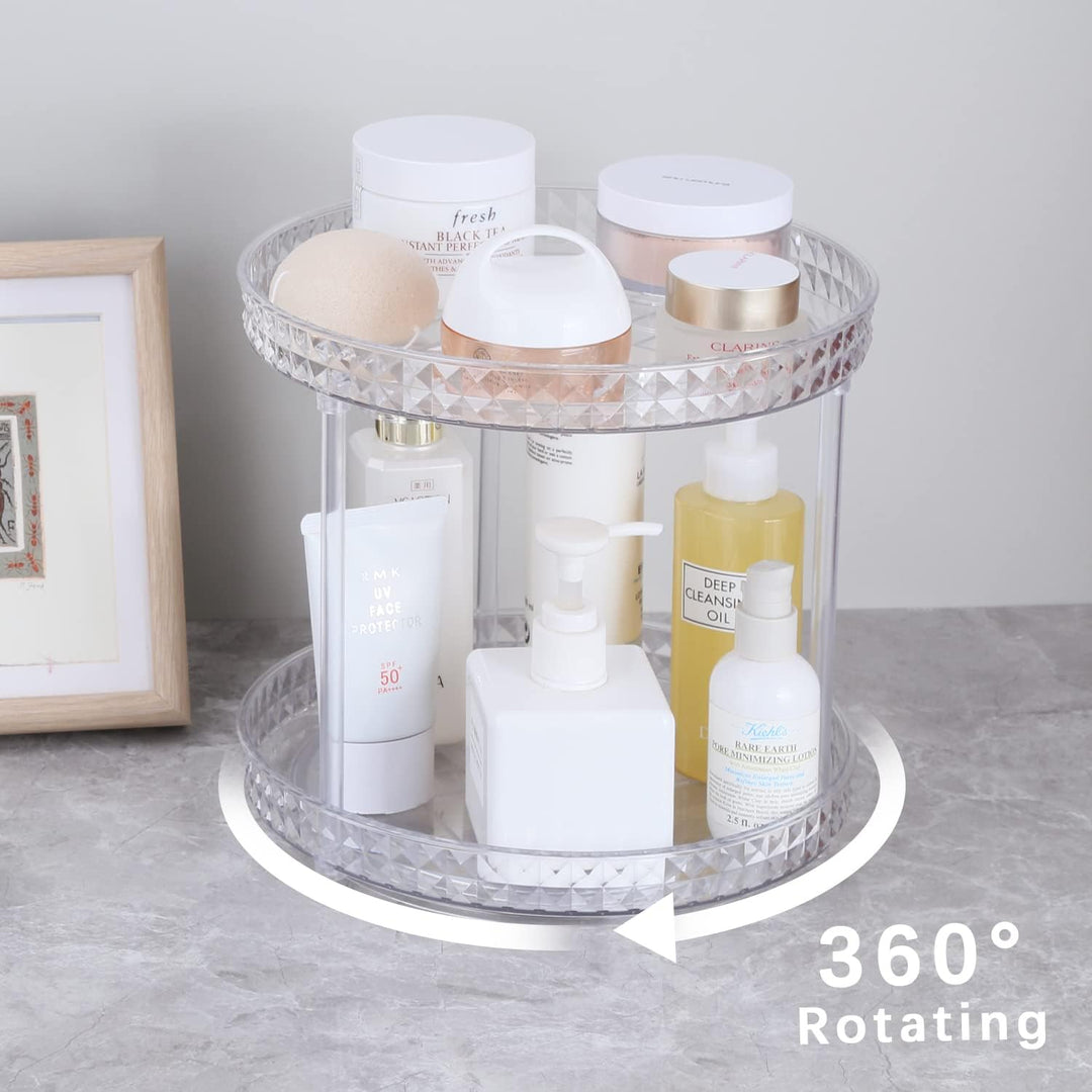 ROWNYEON Make up Organizer, Kosmetik Organizer 360° Drehbar Hautpflege 2 Lagen Skincare Parfüm Badez
