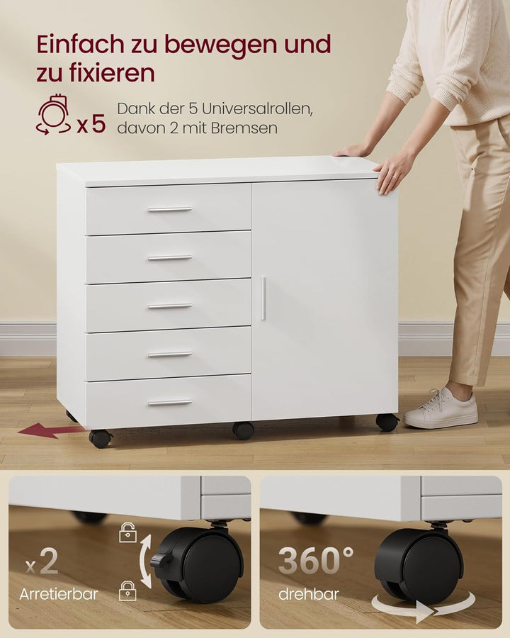 VASAGLE Rollcontainer, mobiler Aktenschrank, Schubladenschrank, Schrank mit Tür, Druckerständer mit
