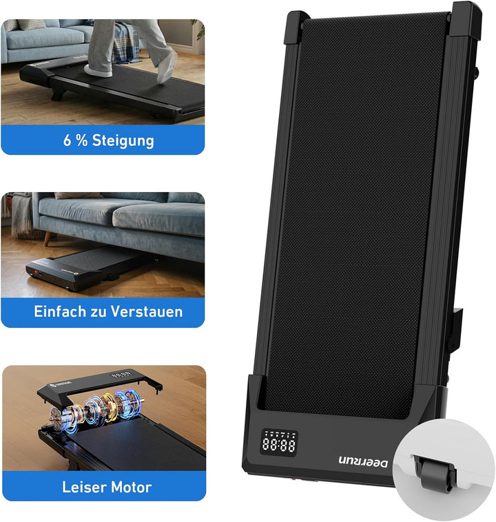 DeerRun Laufband für Zuhause mit 6% Steigung, Walking Pad Laufpad Walkpad Untertisch Elektrisch 1-6