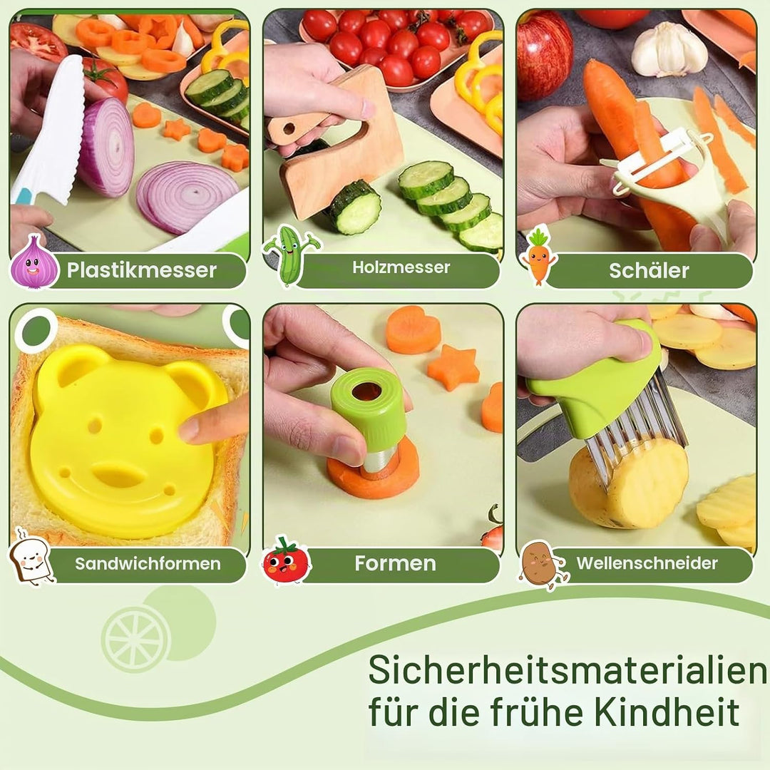 15 Stück Kindermesser, Mit Faltbarer Aufbewahrungsbox Und Schürzen, Für Kindermesser Ab 3 4 5 6 Jahr