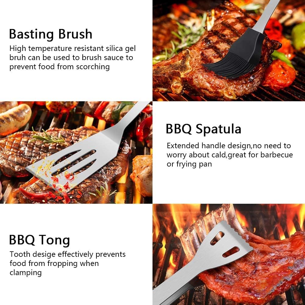 Grillbesteck BBQ Grillzubehör, 9 PCS Grill Werkzeugset Edelstahl Barbecue-Utensilien, BBQ Grillen Ko