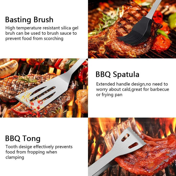 Grillbesteck BBQ Grillzubehör, 9 PCS Grill Werkzeugset Edelstahl Barbecue-Utensilien, BBQ Grillen Ko