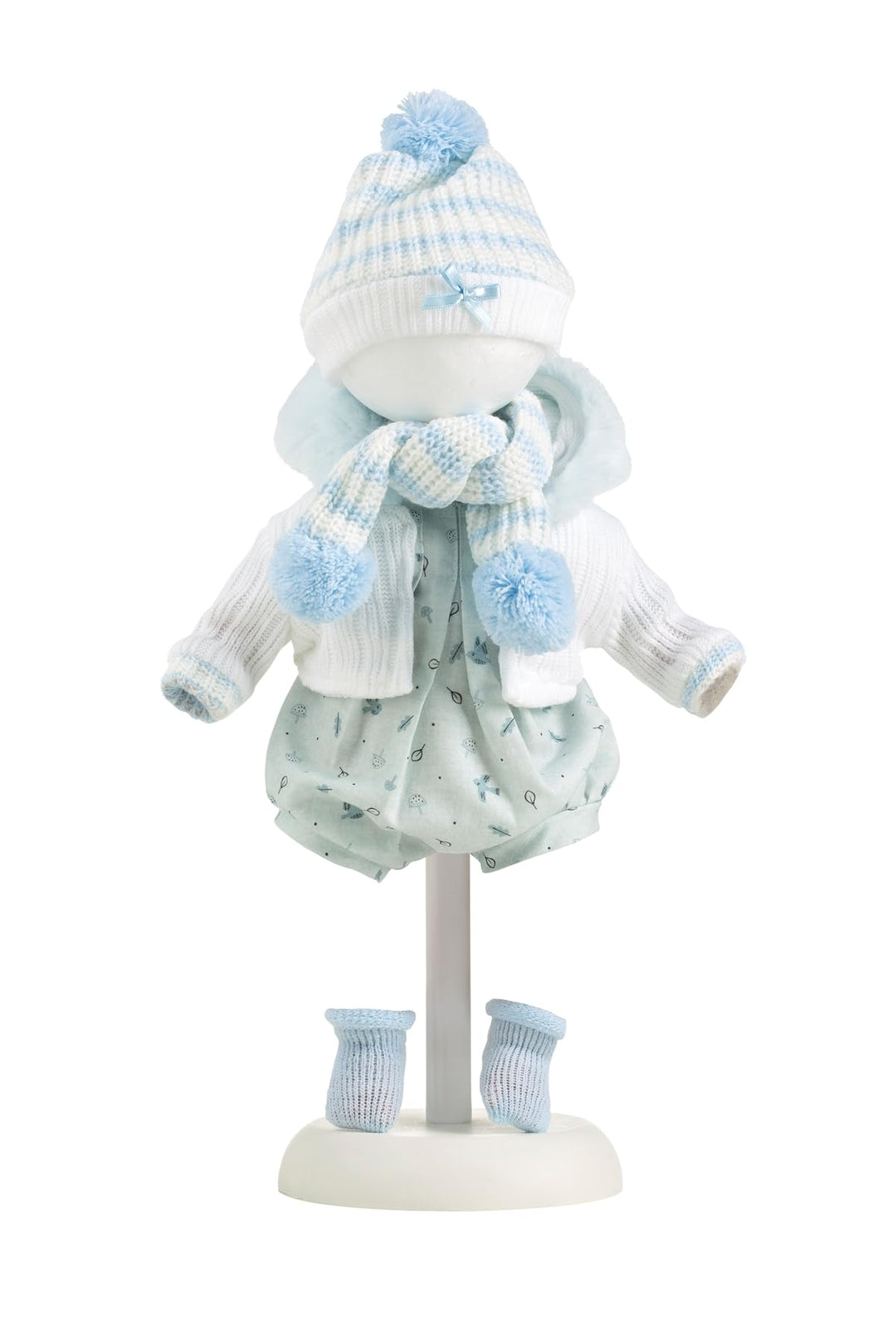Llorens 1024922 Puppenkleidung für 38 cm Puppen, Kleider-Set blau weiss mit Strickpullover, Mütze, S