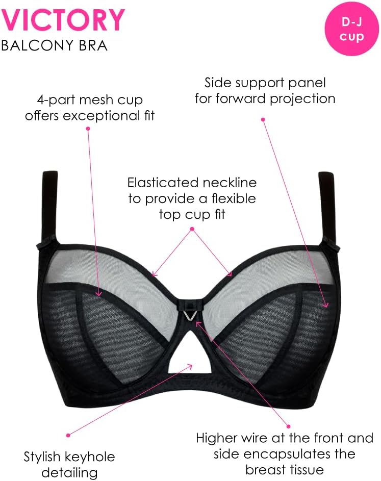 Curvy Kate Damen Victory Balconette BH für den Alltag, Durchsichtig 65E Schwarz, 65E Schwarz