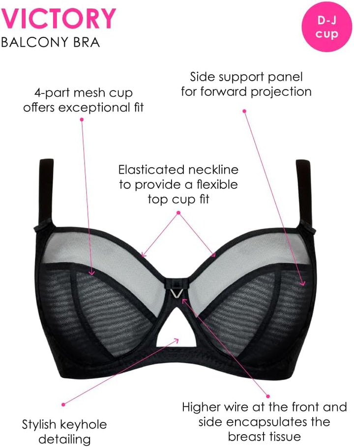 Curvy Kate Damen Victory Balconette BH für den Alltag, Durchsichtig 65E Schwarz, 65E Schwarz