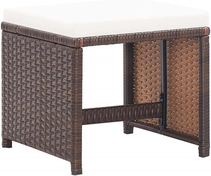 homiuse 40,5x40,5x35 cm Gartenhocker 4 STK. mit Kissen Poly Rattan Braun Fussbank Rattan Hocker Outd