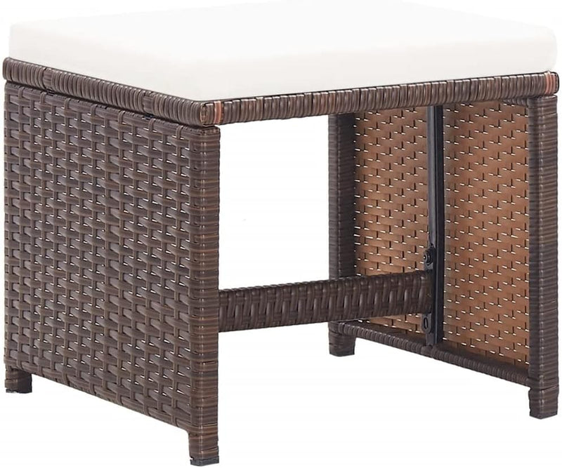 homiuse 40,5x40,5x35 cm Gartenhocker 4 STK. mit Kissen Poly Rattan Braun Fussbank Rattan Hocker Outd