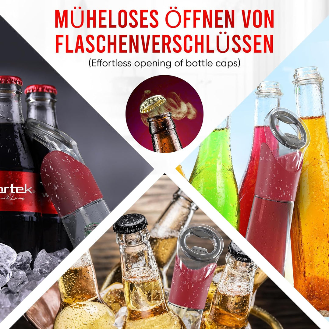 wortek Flaschenöffner mit Auffangbehälter - Bieröffner Bierflaschenöffner Kronkorken Sammler Bar Zub