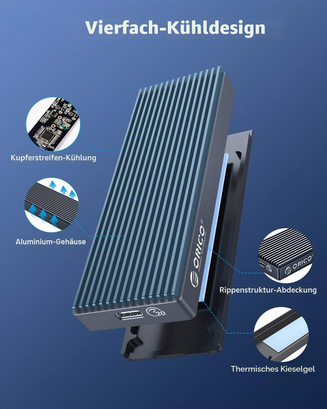 ORICO NVMe M.2 SSD Gehäuse 20Gbps bis zu 2000MB/s, USB 3.2 Gen2x2 USB-C Aluminium NVMe Adapter für P