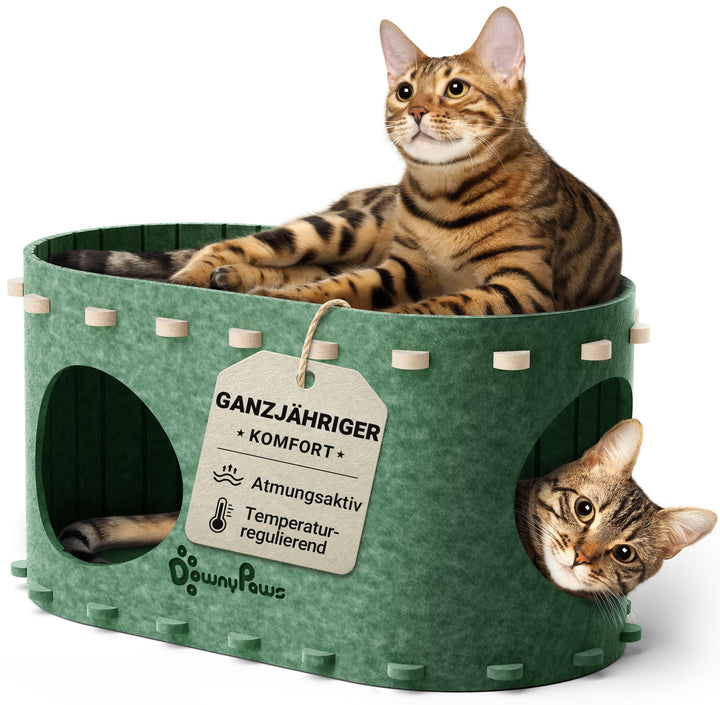 DownyPaws Katzenhöhle Filz, Katzenhaus aus Filz, Katzenbett, Katzenhöhle für Katzen, 58 x 33 x 30cm,