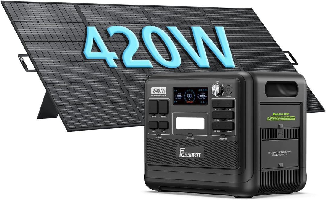 FOSSiBOT F2400 Solargenerator mit Solar panel 400W, 2048Wh, LiFePO4 Tragbare Powerstation, 3 Ausgang