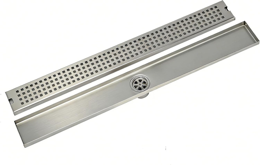 uyoyous Strip Duschrinne 60 cm Komplettset Extra Flach,Edelstahl Duschablaufrinne Senkrechter Ablauf