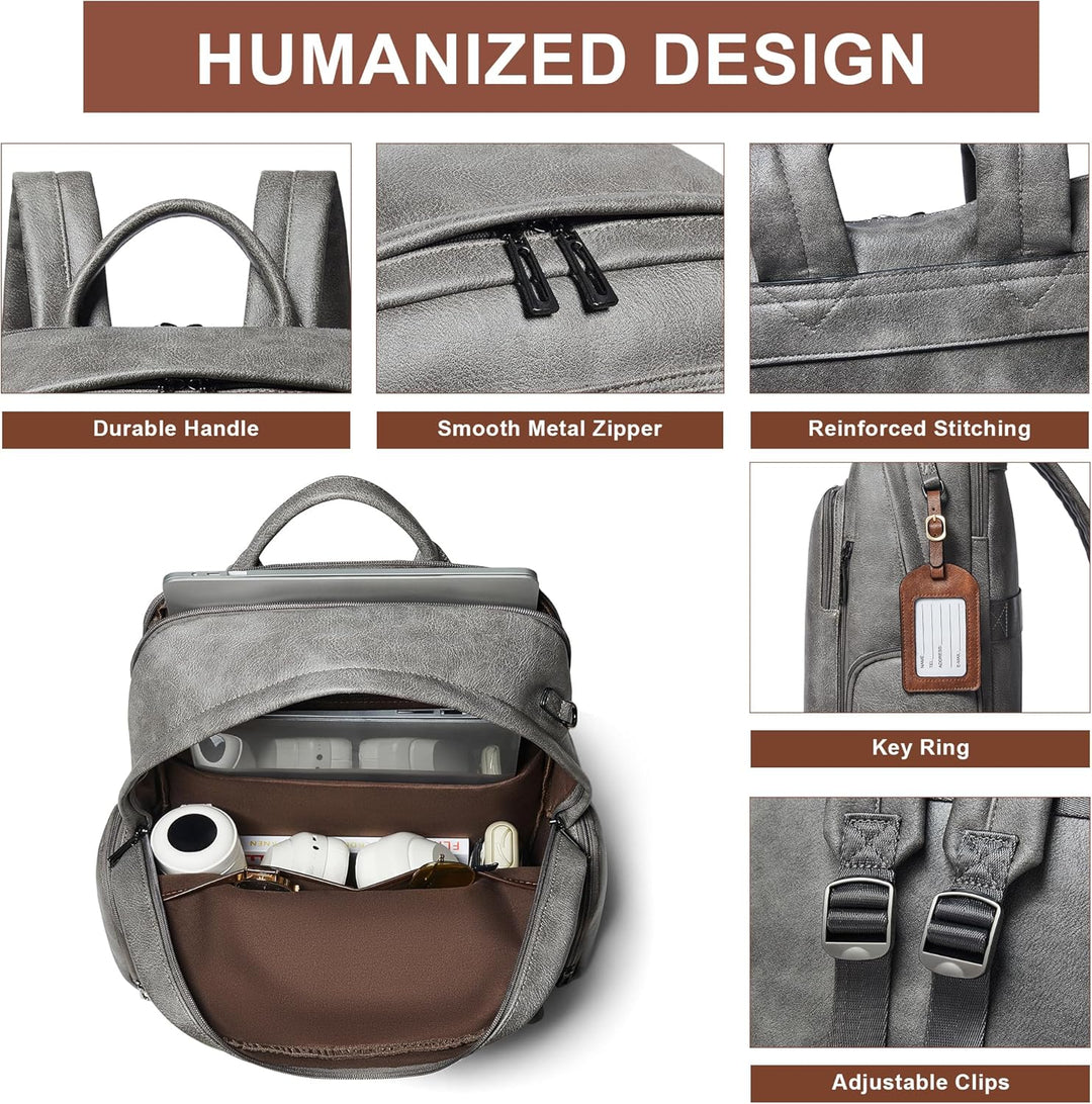 Veganer Lederrucksack für Damen und Herren, passend für 16,0 Zoll Laptop, weicher Reiserucksack für