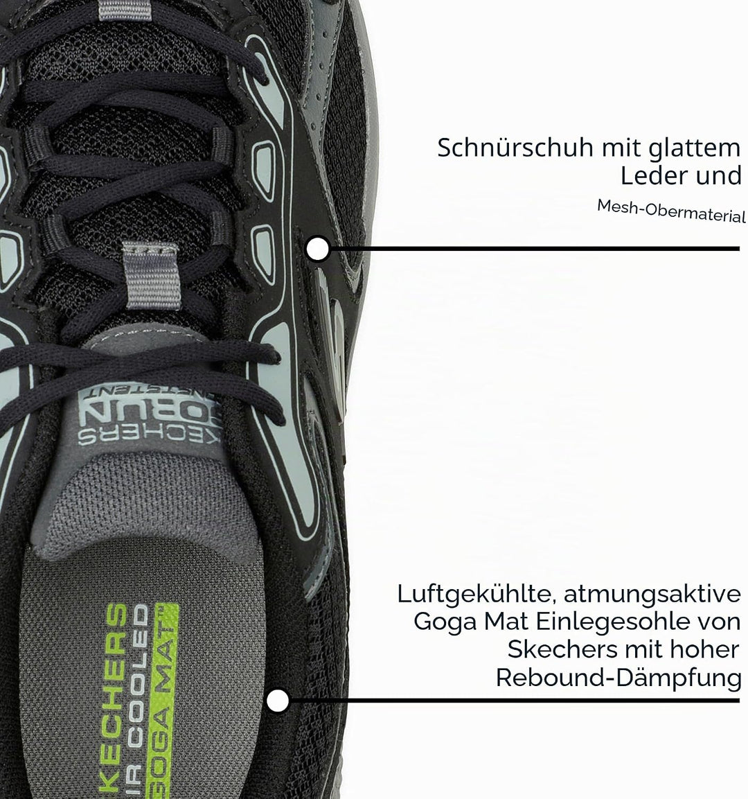 Skechers Herren Go Run Consistent Sneaker 43 EU Black Leather Synthetic Gray Trim, 43 EU Black Leath