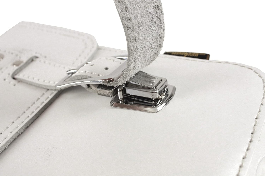 Kleine Leder Hecktasche mit Schnellverschluss Gepäckträger Tasche Packtasche Weiss passend für Simso